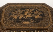 An antique Chinese Cantonese export ware sewing box with gilt decoration and black lacquered finish, interior fitted with compartments and original ivory implements, 19th century, 16cm high, 37cm wide, 26cm deep - 5