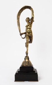 An antique cast bronze statue of a classical female nude, mounted on black slate plinth, 19th century, 46.5cm high