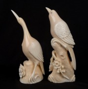 A pair of Chinese carved marine ivory bird ornaments, 19th/20th century, ​​​​​​​the larger 12.5cm high - 2