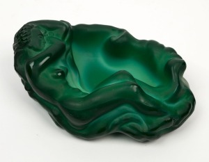 A Bohemian malachite glass figural bowl, circa 1930s, 20cm wide