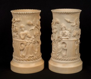 A pair of antique Dieppe carved ivory vases, 19th century, 13cm high