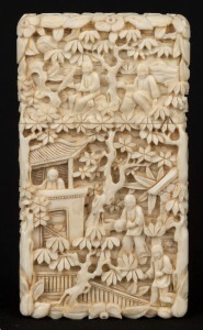 An antique Chinese carved ivory card case, mid 19th century, 9cm high