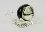 A Murano glass snail ornament, engraved signature to base dated 1976,&nbsp;with original foil label, 10cm high, 15cm long