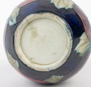 MOORCROFT "Pansy" pattern English pottery miniature vase on blue ground, 9cm high - 3