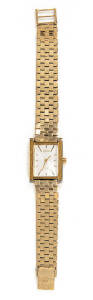 WRISTWATCH: Lady's plated dress watch on 14ct gold bracelet. Estimated gold weight 25 grams.