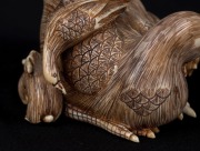 An antique Japanese carved ivory Okimono animal figural group, Meiji period, 19th/20th century, signature to base, ​​​​​​​7cm high, 8cm wide - 3