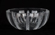 LALIQUE French art glass fruit bowl with wheat decoration, engraved "Lalique, France". 9cm high, 21.5cm wide