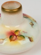 ROYAL WORCESTER English porcelain vase with hand-painted rose decoration, signed "M. Hunt", black factory mark to base, 7.5cm high, 10.5cm wide - 2