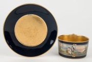 An antique Italian blue and gilt porcelain cabinet cup and saucer with hand-painted romantic scene, 19th/20th century, signed "Rigo & Co., Venezia", the saucer 15cm diameter - 2