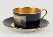 An antique Italian blue and gilt porcelain cabinet cup and saucer with hand-painted romantic scene, 19th/20th century, signed "Rigo & Co., Venezia", the saucer 15cm diameter - 3