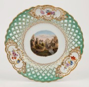 MEISSEN antique German pierced porcelain cabinet plate with hand-painted river scene, 19th century, blue crossed swords mark to base, ​​​​​​​24cm diameter