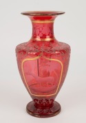 An antique Bohemian ruby glass vase with wheel cut animal scene vignettes, 19th century, ​​​​​​​25cm high - 3