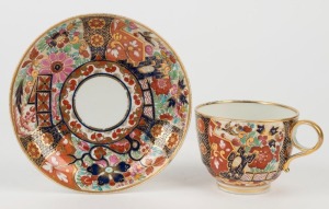 BARR FLIGHT & BARR antique English Imari porcelain teacup and saucer, 19th century, (2 items), the saucer 14cm diameter