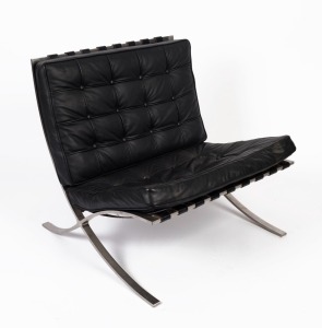 BARCELONA black leather and chrome armchair by Ludwig Mies van der Rohe, mid 20th century, 75cm high, 74cm wide