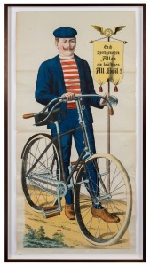 "EUCH SPORTGENOSSEN ALLEN EIN KRÄFTIGES ALL HEIL!" (All Salvation To You Fellow Athletes) vintage German cycling poster, 157 x 74cm, 166 x 88cm overall