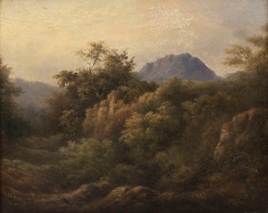 W.W. GILL (British, 19th century), landscape, oil on board,  signed lower left, 16 x 19, 30 x 33cm overall