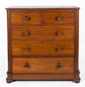 An antique Australian cedar chest of five drawers, 19th century, 110cm high, 103cm wide, 48cm deep