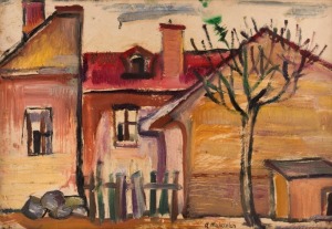 ABRAHAM MANIEVICH (Belarus, USA, 1881 - 1942), Study in Houses, oil on board, signed "A. Manievich" at base, 34 x 49cm; overall 41 x 56cm. Accompanied by notes and research from a previous owner. The painting may be unfinished.