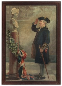 "SALUTING THE ADMIRAL" circa 1904 PEARS SOAP advertising lithograph in oak frame, by ALBERT HOLDEN. 78 x 55cm overall