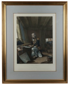 Ferdinand Jean de la Fert&eacute; JOUBERT&nbsp;(1810 - 1884) "LORD NELSON AT PRAYER ON SAILING INTO ACTION AT TRAFALGAR, OCT. 21ST, 1805" hand-coloured lithograph after Thomas Jones Barker, published at&nbsp;London, May 28th in 1854. 55 x 40cm, 78 x 62cm overall.
