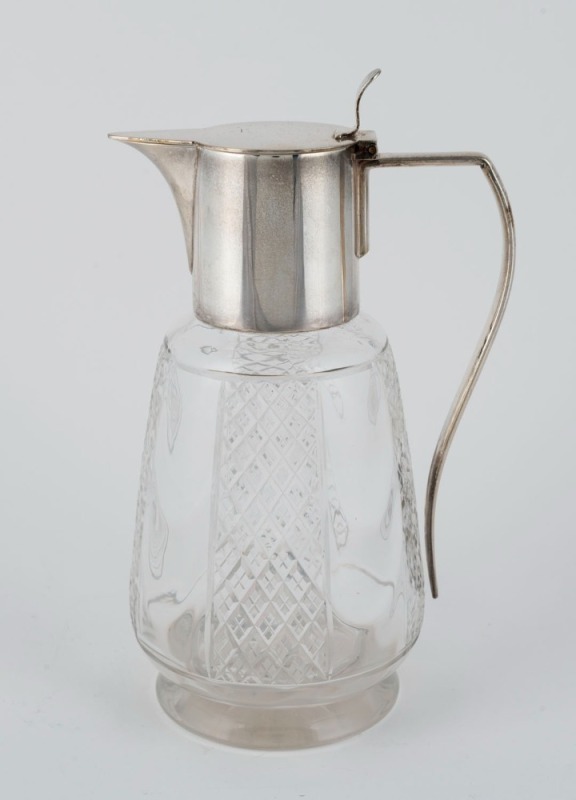 An English cut crystal claret jug with silver plated mounts by James Dixon & Sons, 19th/20th century, ​​​​​​​23cm high