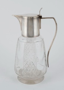 An English cut crystal claret jug with silver plated mounts by James Dixon & Sons, 19th/20th century, 23cm high