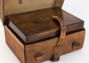 An impressive antique rosewood travel box fitted with lift-out tray housing sterling silver jars and manicure set, in original leather outer case, made in London, circa 1823, 16cm high, 31cm wide, 23cm deep overall - 4