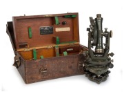 THEODOLITE (Full circle) by E.R. WATTS & SONS of London, housed in original mahogany case with leather outer, early 20th century, ​​​​​​​the case 42cm wide overall