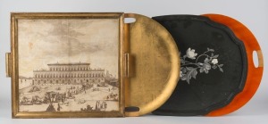 Four assorted vintage serving trays including pictorial Florentine example, 20th century, ​​​​​​​the largest 56cm wide