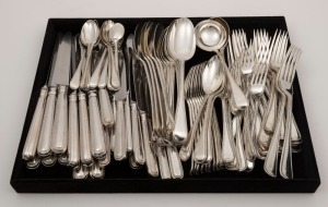 Antique English sterling silver cutlery set with beaded edges, by George Angell of London, mid 19th century, 3950 grams (not includine knives)