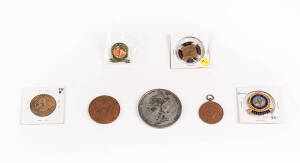 Queen Victoria Coronation medal; American Fleet souvenir medallion in bronzed metal c1925 & 5 assorted medallions & badges including Ballarat interests.