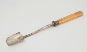 A Georgian stilton scoop, silver plate with bone handle, early to mid 19th century, 25.5cm long