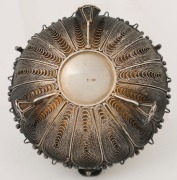A Chinese filigree silver bowl with jade top and blue enamel lotus leaf decoration, early 20th century, stamped "SILVER", 8cm wide - 3