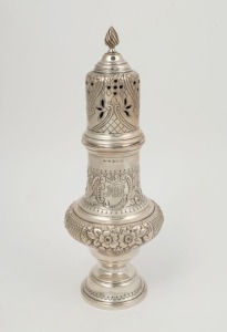 An antique sterling silver sugar caster, made in Birmingham, circa 1901, an imposing 28cm high, 434 grams