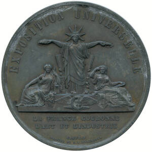 Group of five French 19th century medallions. Noted Exposition Universelle c1867; Napoleon & Josephine. Ranging in size from 30mm to 65mm.