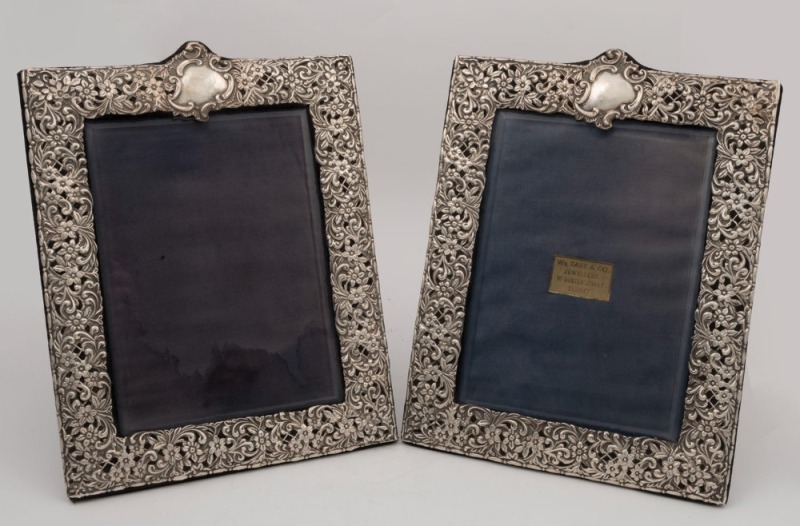 A fine pair antique English sterling silver picture frames, retailed by WILLIAM EASY & Co. of Sydney, late 19th century, ​​​​​​​29.5 x 22cm