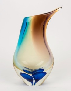 A Murano glass vase with blue sommerso base, 30cm high