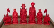 CHESS: An antique Chinese carved ivory set in later timber box, 19th century, ​​​​​​​the kings 10.5cm high - 3