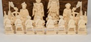 CHESS: An antique Chinese carved ivory set in later timber box, 19th century, ​​​​​​​the kings 10.5cm high - 4