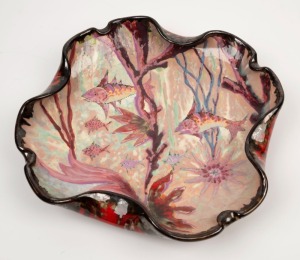 QUIMPER French pottery platter with fish decoration, signed "P. Fouillen, Quimper", 36cm wide