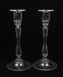 A pair of fine English glass candlesticks, engraved "Designed by W. King. Executed by J. Banke",  22.5cm high