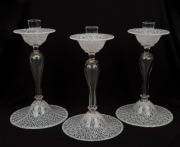 A set of three latticino MURANO glass candlesticks, mid 20th century, 25cm high