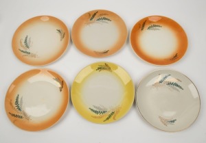 WEMBLEY WARE set of six plates with fern designs, 22.5cm diameter