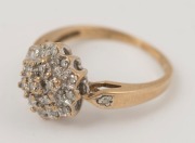 A 9ct yellow gold and diamond cluster ring with white gold mounts, 20th century, ​​​​​​​3.5 grams - 2