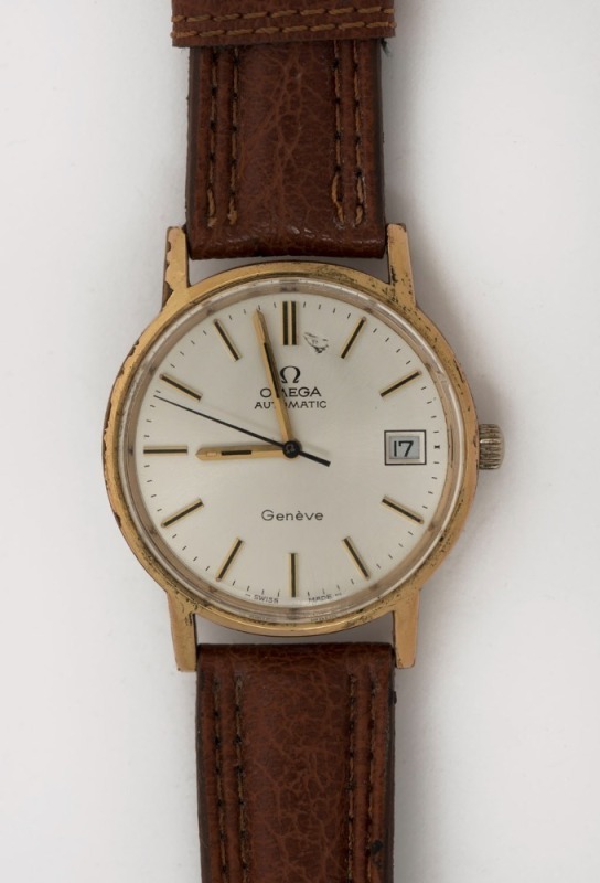 OMEGA "GENEVE" automatic wristwatch in rolled gold and stainless steel case with silver dial, date window and baton numerals, circa 1960, 3.8cm wide including crown