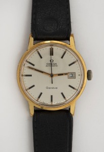 OMEGA "GENEVE" automatic wristwatch in rolled gold and stainless steel case with silver dial, date window and baton numerals, circa 1960, 3.8cm wide including crown