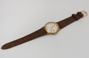 OMEGA "SEAMASTER" automatic wristwatch in rolled gold and stainless steel case with silver dial, date window, baton numerals and brown band, circa 1960. 3.7cm wide including crown - 2