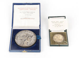 Col. W.H.Whibread: Two medals presented to Whitbread; "British Horse Society Gold Medal of Honour" in gilt sterling silver (50mm); plus "The International Sports Film Festival" from The Italian Olympic Committee, (100mm). Both boxed.