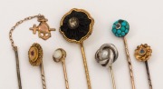 STICKPINS, a group of seven assorted examples set with pearls and stones, 19th and 20th century, ​​​​​​​the largest 7cm high - 2