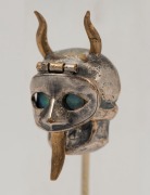 An unusual devil's head stickpin, 18ct gold and opal, 8.5cm high, 4.75 grams - 2